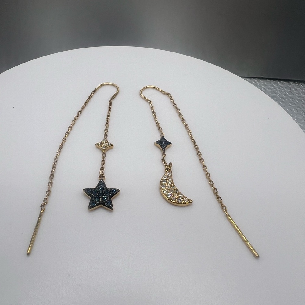 Swarovski Gold and Blue Star Moon Earrings - Picture 6 of 8